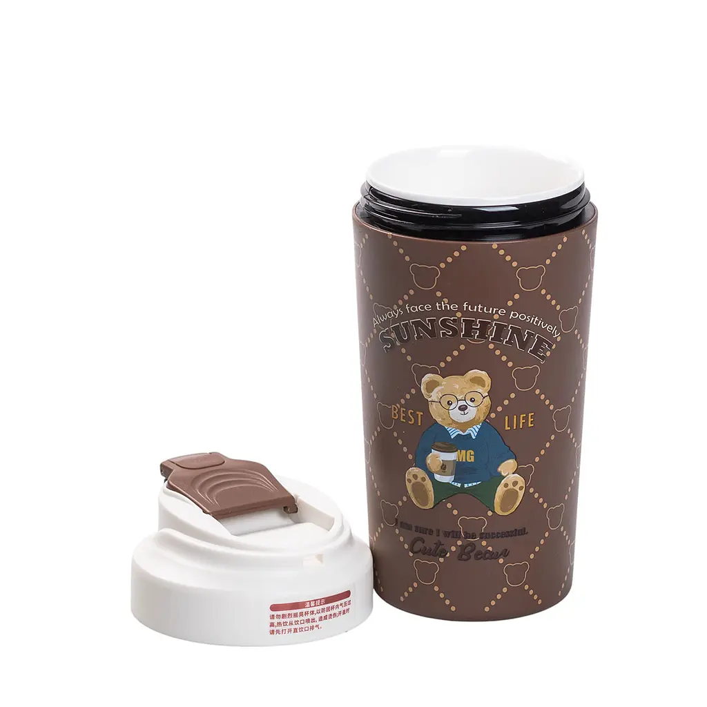 Термочашка Yiwu Bears HP-14-15BR с керамической колбой 480 мл, коричневый - фото 4