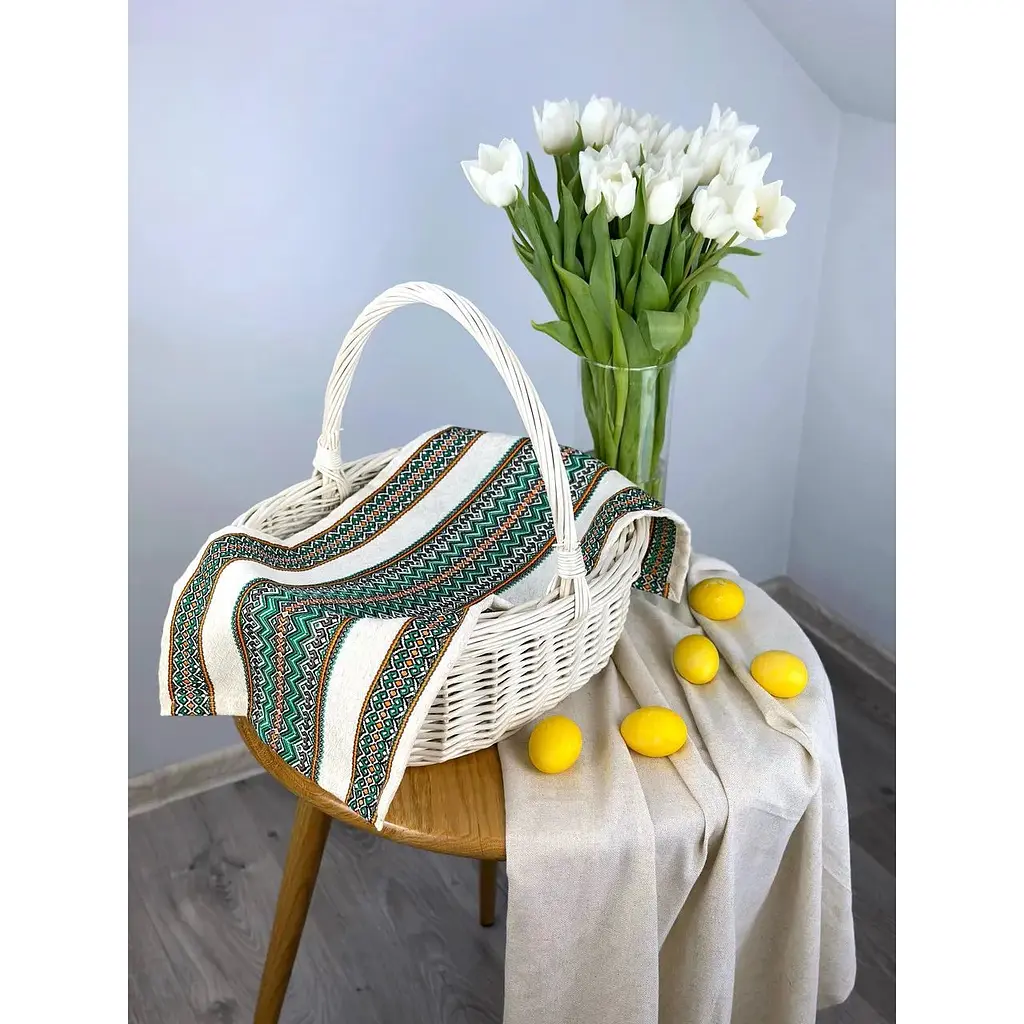 Пасхальное полотенце льняное для корзины Рандеву 70х30 см Зеленый - фото 6