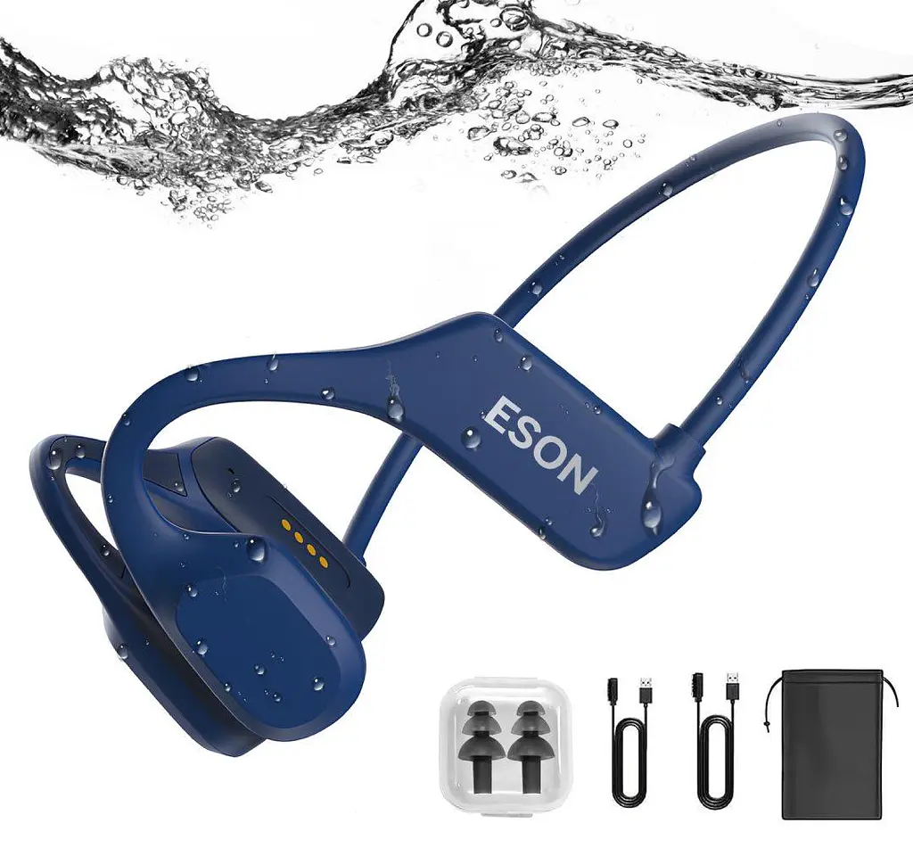 Кісткові навушники для плавання з памʼятю 32 ГБ ESON X23 з MP3 плеєром, Bluetooth 5.3 сині - фото 2