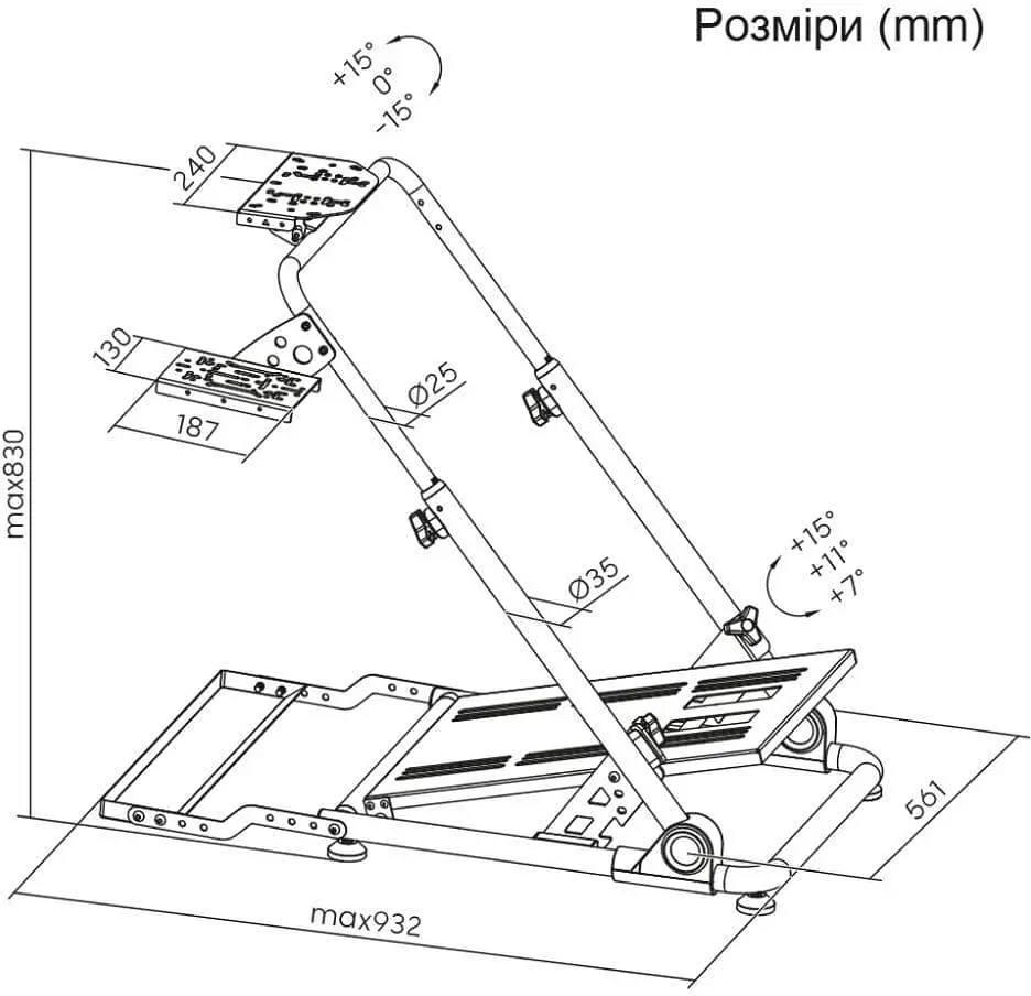 Стійка гоночного симулятора AGN AGN10-KP01 з кріпленням для керма, педалей та коробки передач Black - фото 3