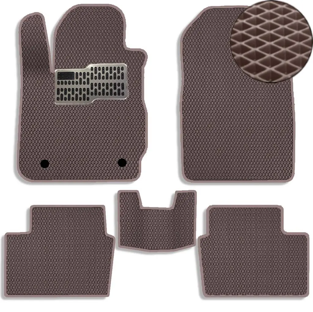 Коврики в салон EVA для Ford Fiesta Europa 2008-2019 з підп'ятником Коричневі-Коричневий кант 5 шт