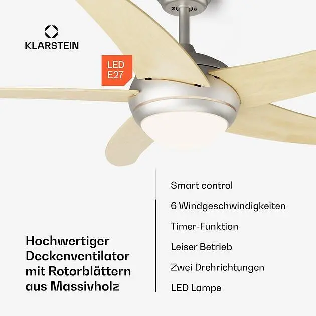 Потолочный вентилятор Klarstein Bolero Smart 55 Вт (10046058) - фото 2