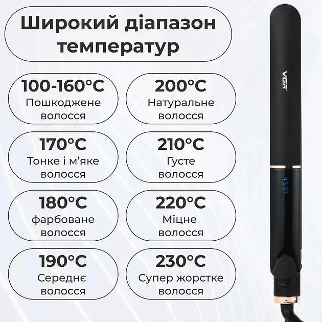 Выпрямитель для волос VGR V-515 с терморегулятором ЖК-дисплеем Черный - фото 7