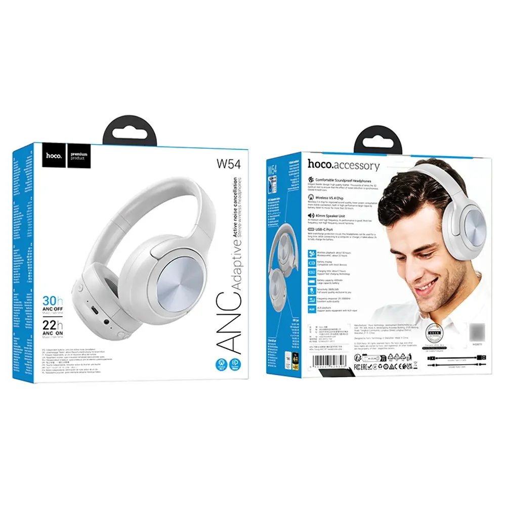 Навушники накладні Hoco W54, Bluetooth 5.4, ANC, 400 mAh, 30h gray - фото 3