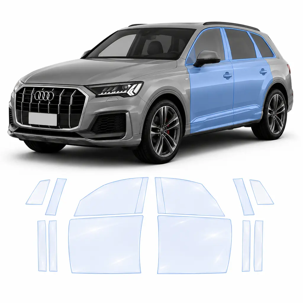 Антигравійна захисна бронеплівка за лекалами для Audi Q7 4M facelift 2020-2024 - зони дверей і стійки вікон