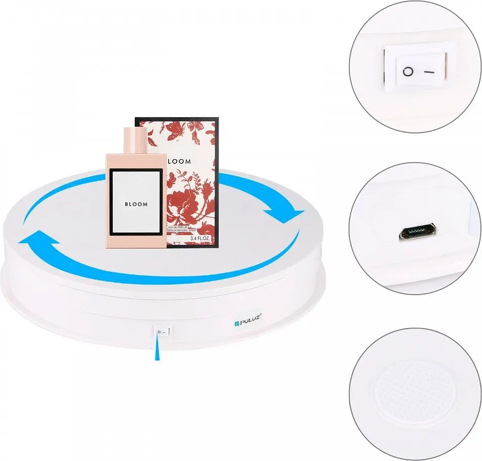 Поворотний стіл Puluz PU3049W USB 30см White [86239] - фото 2