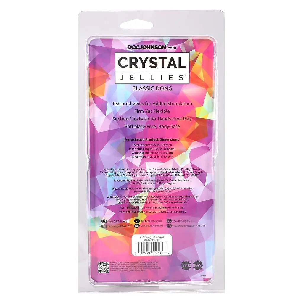 Ділдо Doc Johnson Crystal Jellies 7.5 Inch Dong Rainbow, 19.7 см - фото 6