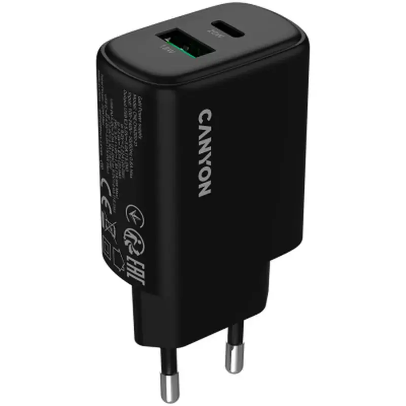 Зарядний пристрій Canyon OnCharge 200 20W 1xPD 1xQC EU Black (CNE-CHA200-31) - фото 2