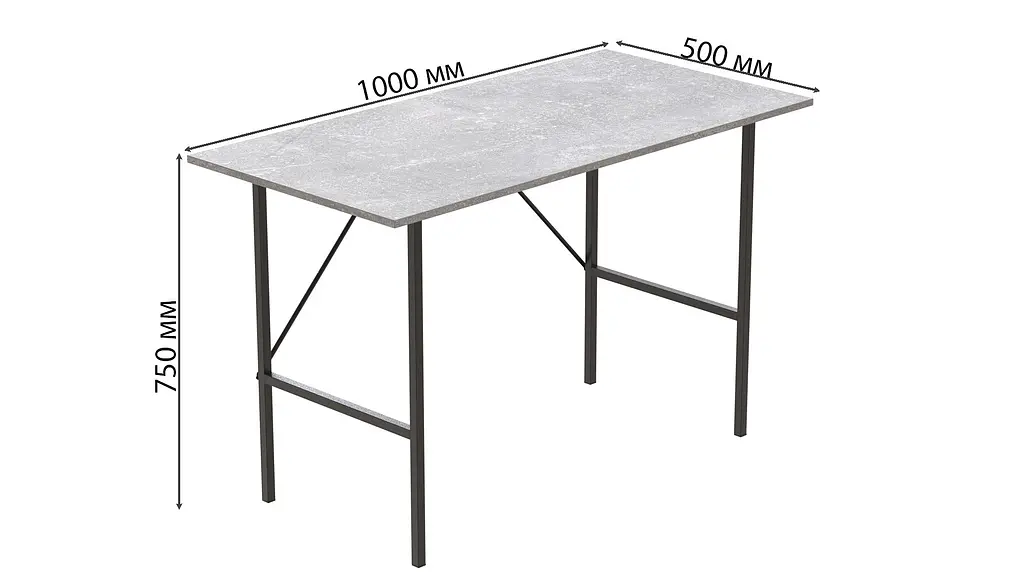 Стіл письмовий LINE Тайм Ferrum-decor 750x1000x500 Чорний метал ДСП Бетон 16 мм (FRD-104870) - фото 2