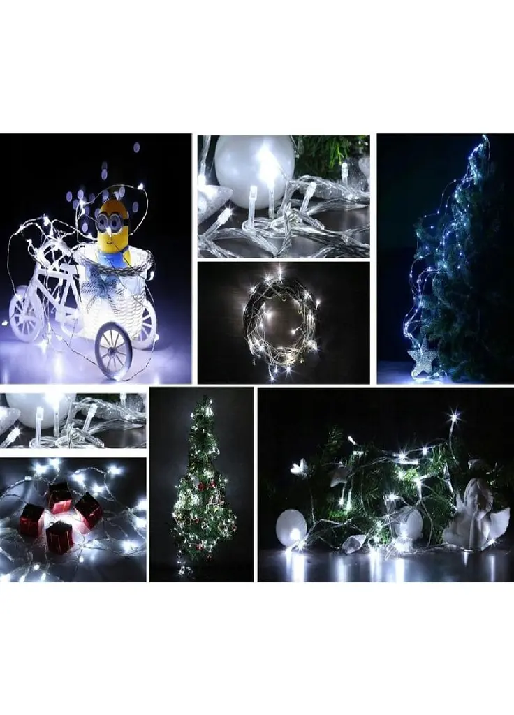 LED гірлянда нитка 100 LED 10 м на батарейках холодний білий - фото 3
