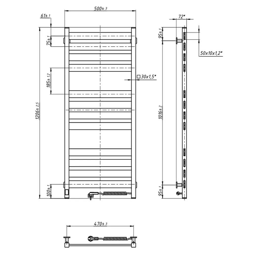 Электрический полотенцесушитель Navin Largo 500x1200 Sensor правостороннее с таймером, белый бархат 12-028153-3680, Белый матовый, Правое, Электронный - фото 6