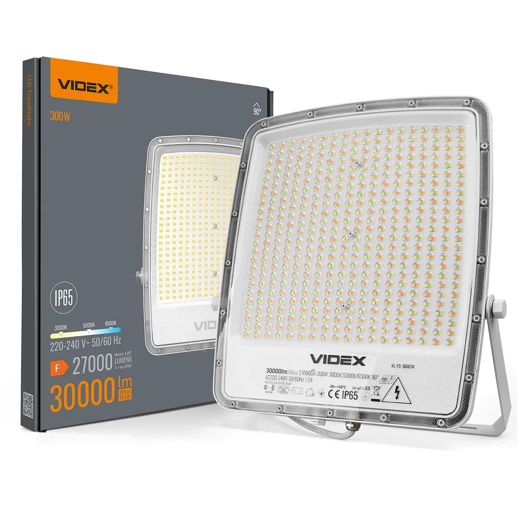 LED прожектор Videx VL-F5-300CW 300W 3000-5000-6500K 230V білий (VL-F5-300CW) - фото 12