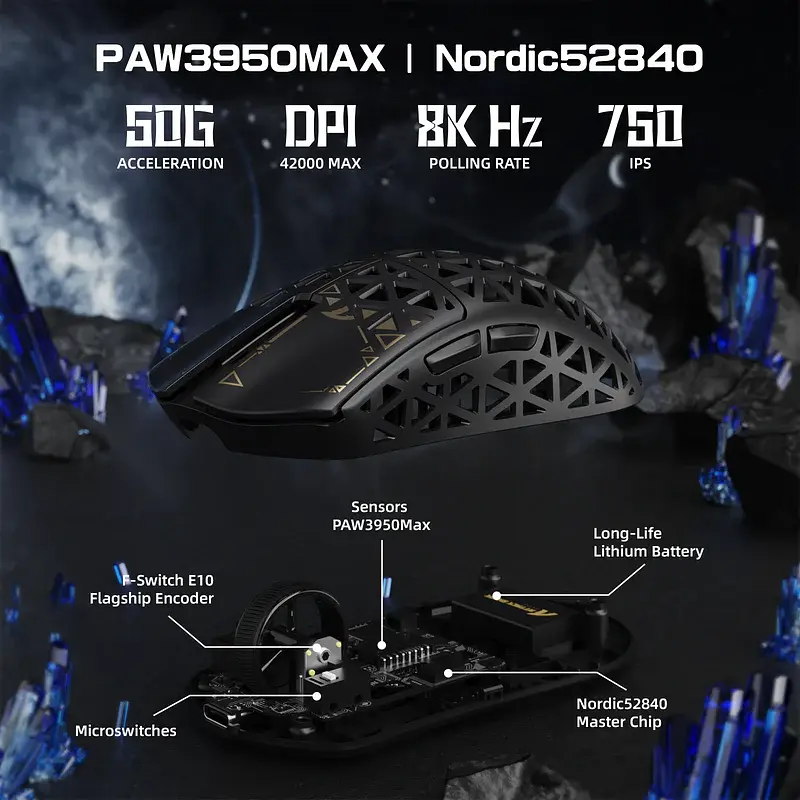 Ігрова мишка ATTACK SHARK R5 Ultra / Три режими підключення / PAW3950MAX / Carbon Fiber / 39 г / Black - фото 6