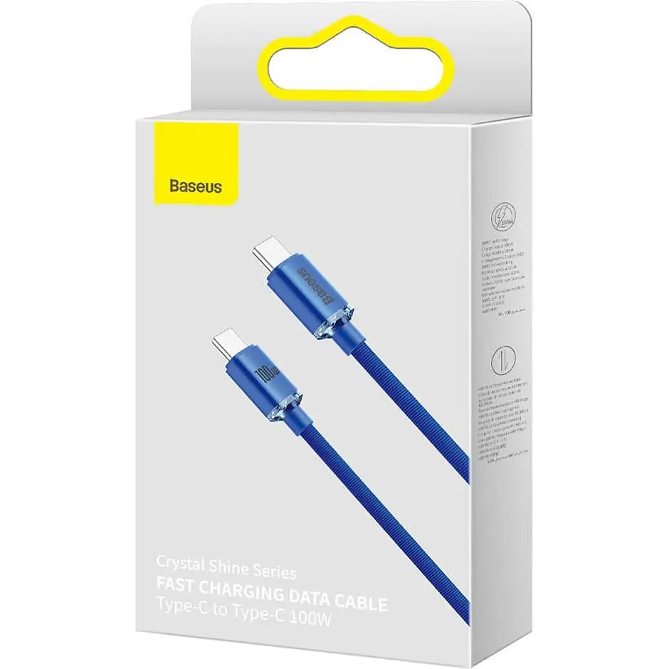 Кабель Baseus USB Type-C Crystal Shine Series Fast Charging Data Cable Type-C to Type-C 100W 1.2m Blue (CAJY000603) - фото 3