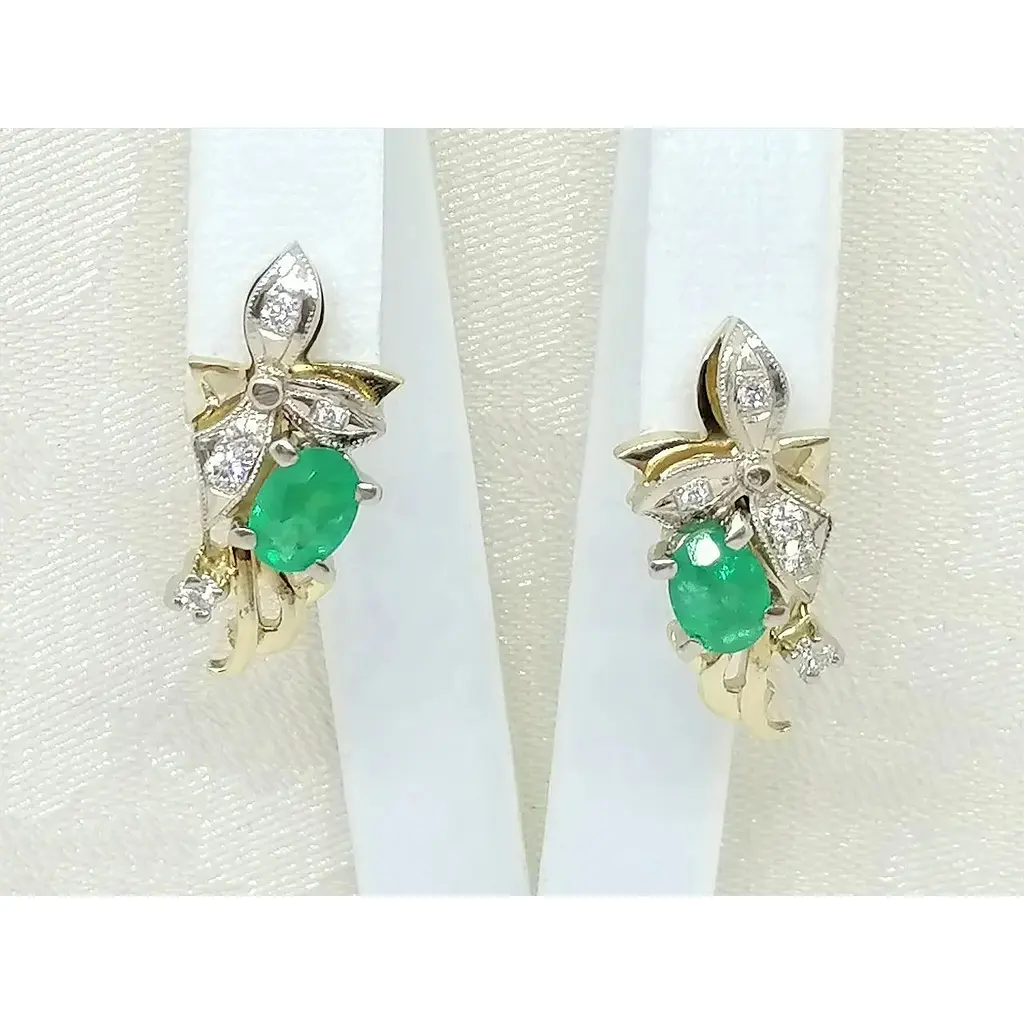 Золоті сережки Геліос з діамантами і смарагдом. Артикул 65831/1 - фото 3