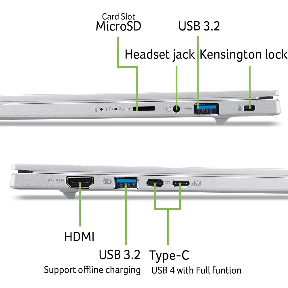 Ноутбук ACER Aspire 14 AI OLED A14-61M-R8KE, AMD Ryzen AI 7 350 до 5.1GHz, 14" WUXGA, 16GB, SSD 1TB, AMD Radeon 860M, Free Dos - фото 10