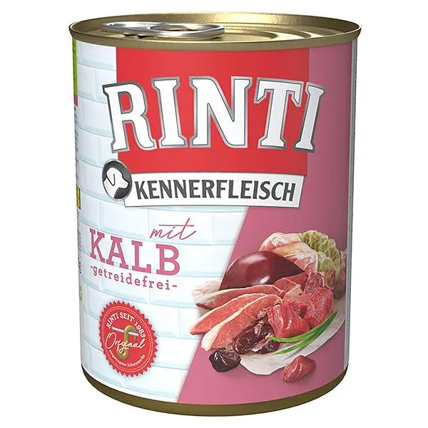 Беззерновий вологий корм Rinti Kennerfleisch mit Kalb Рінті повнораціонний для собак, Телятина 800 г (91080)