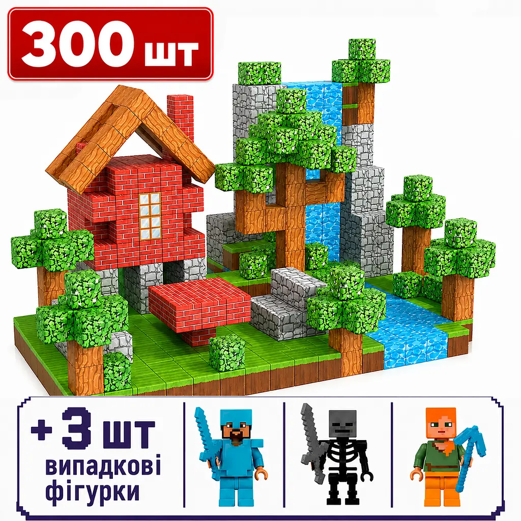 Магнітний конструктор Minecraft 300 шт по грі Майнкрафт Цегляний будинок Mk001002.3 - фото 2