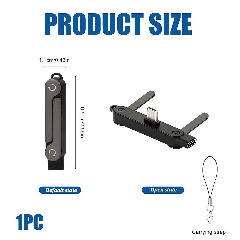 Переходник USB Type-C на Type-C 240W со складывающейся подставкой black - фото 2