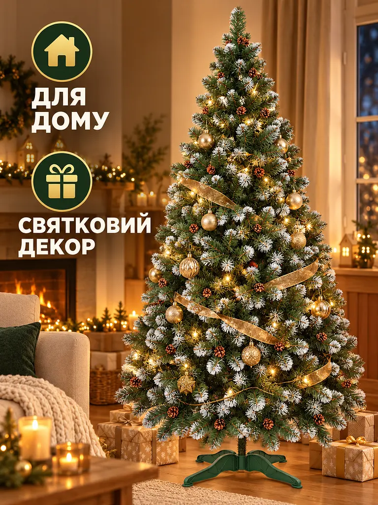 Сертифікована ялинка штучна пухнаста зі снігом та шишками YaLINKA Е22 220 см із високоякісного нешкідливого вогнетривкого - фото 9