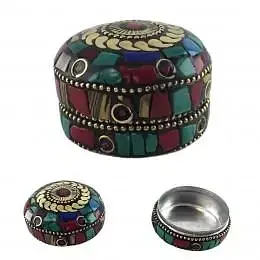 Скринька металева з бірюзою та коралами 3.2х4.7 см - фото 2