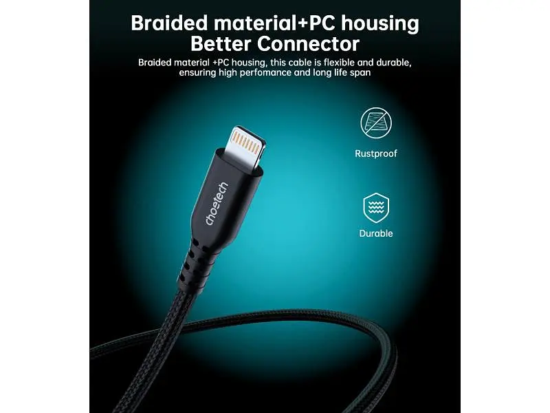 Кабель Lightning Choetech XCL-1021-BK MFI PD 20W Type-C / Lightning 1.8m Black - фото 5