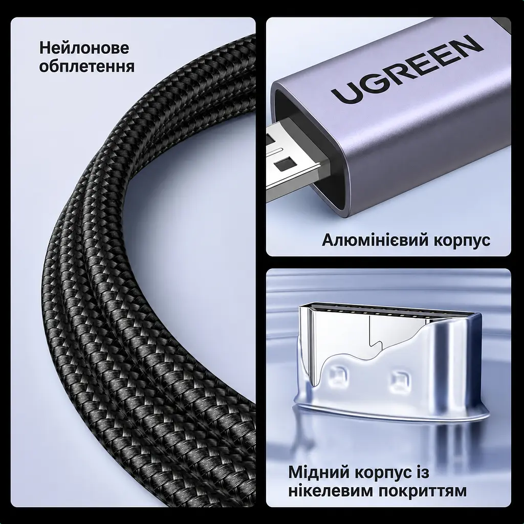 Видеокабель UGREEN HD164 Micro HDMI - HDMI 2.1 8K 60 Гц 2 м чёрно-серый (15517) - фото 7