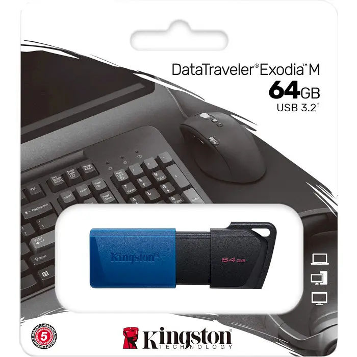 Флеш-накопичувач Kingston 64GB USB 3.2 Gen 1 DataTraveler Exodi a M (Black + Blue) - 2 Pack (DTXM/64GB-2P) - фото 4