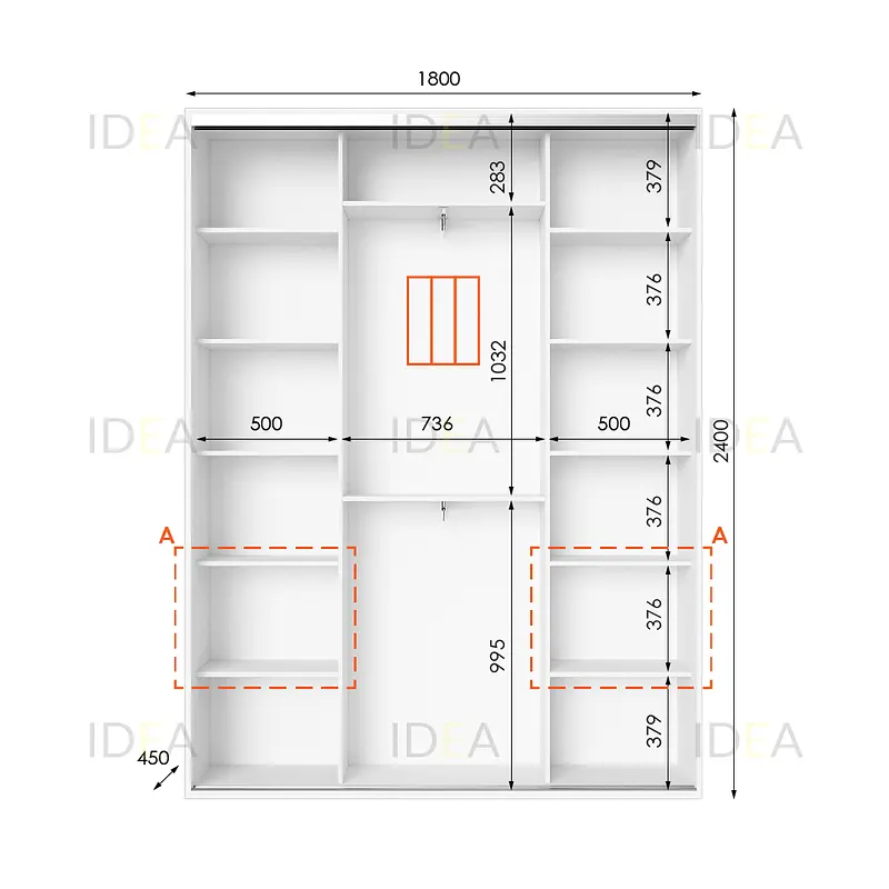 Шафа-купе Idea серія 3 180 x 45 x 240 см Білий Дзеркало - фото 2