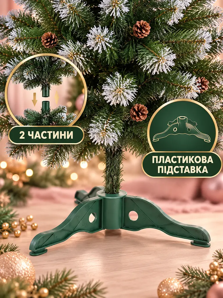 Сертифікована ялинка штучна пухнаста із снігом та шишками YaLINKA Е15 150 см із високоякісного нешкідливого вогнетривкого - фото 7
