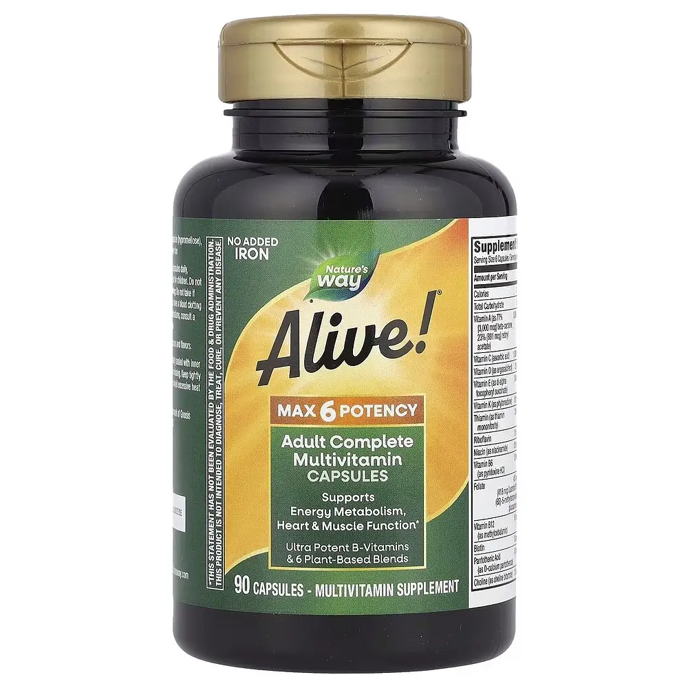 Витамины и минералы Nature's Way Alive! Max6 Potency No Added Iron, 90 капсул - фото 4