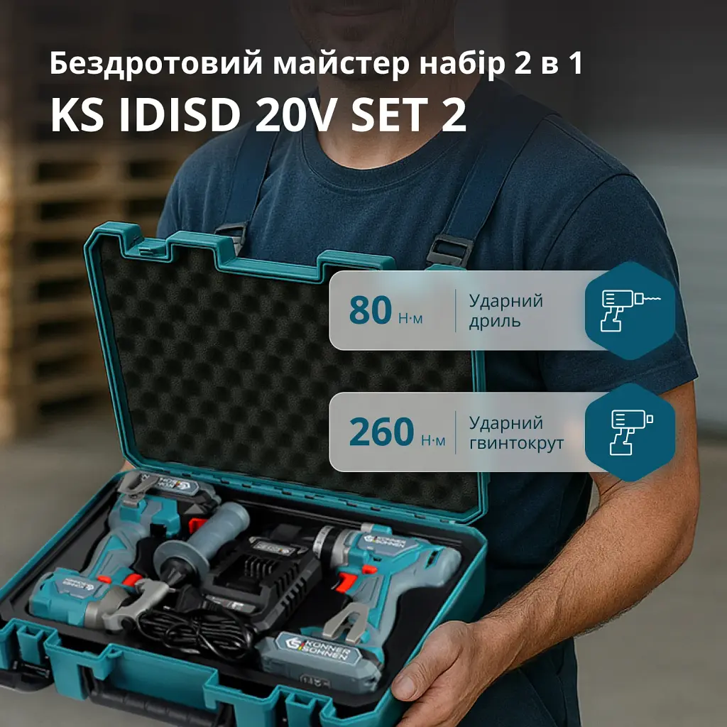 Набір Könner&Söhnen акумуляторного електроінструменту 2-в-1 (KS IDISD 20V SET 2 PLUS)  - фото 6