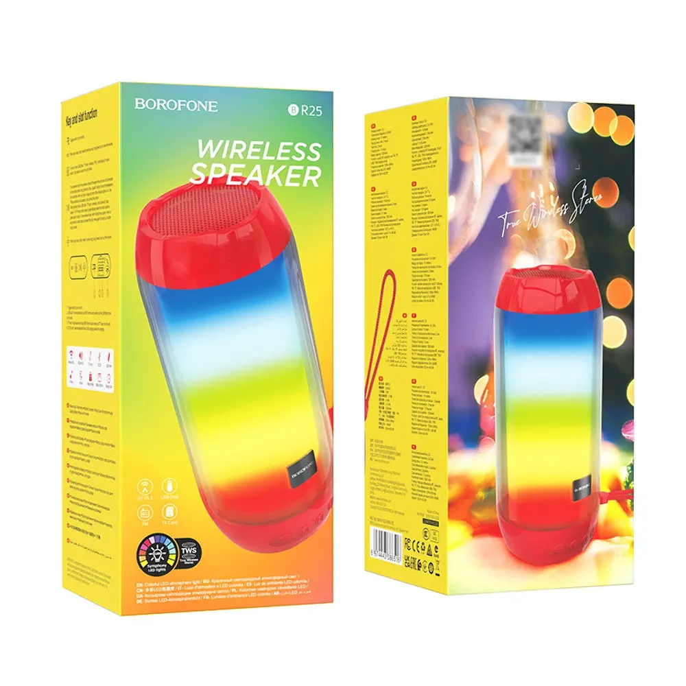 Портативна bluetooth колонка Borofone BR25 з LED підсвічуванням червоний - фото 3