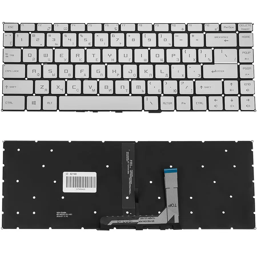 Клавіатура для ноутбука MSI (GS65) rus, silver, без фрейма, підсвічування клавіш(оригінал) - фото 2
