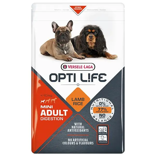 Сухий суперпреміум корм Opti Life Adult Digestion Mini Опті Лайф для собак міні та малих порід, Ягня 2.5 кг (311349)