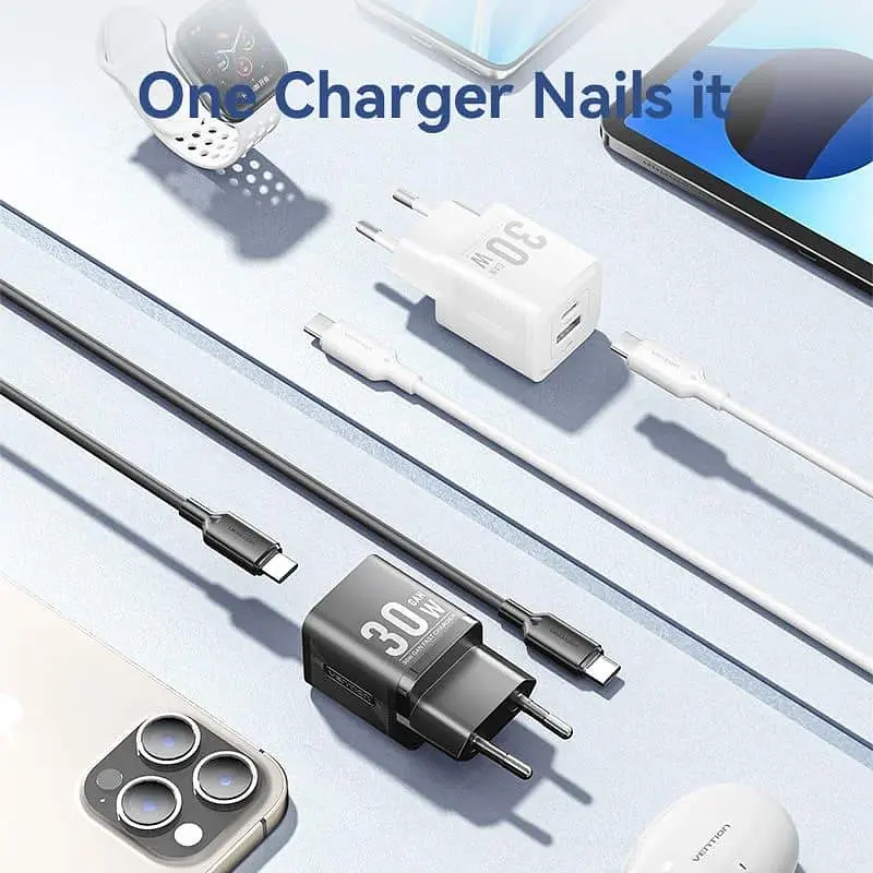 Зарядное устройство Vention 30W 2×USB (USB-A/USB-C) с кабелем USB-C M-M Black (TZ-FEQB0-EU-01) - фото 3