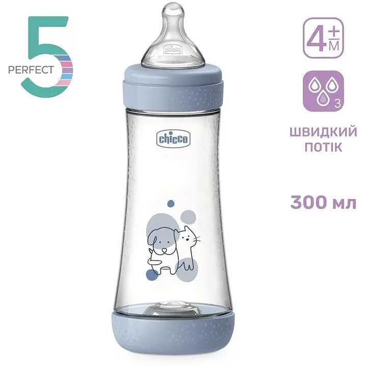 Пляшка для годування Chicco Perfect 5 пластикова із силіконовою соскою 4+ місяці блакитний 300 мл (20235.22.40) - фото 2