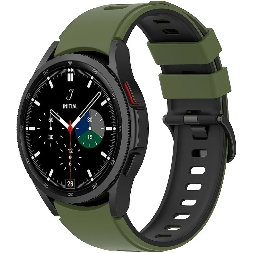 Ремінець для Samsung Galaxy Watch 4 40mm - зелено-чорний ширина кріплення 20мм силікон Watchbands Ricco (W19-2WB39441171)