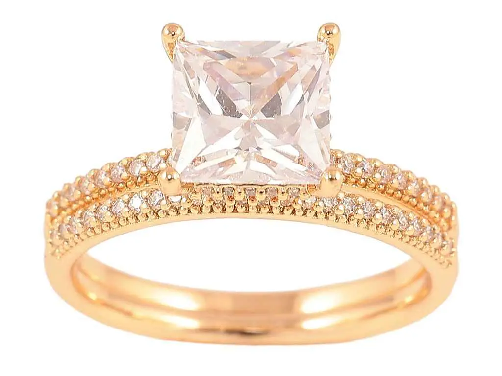 Каблучка XUPING Позолота 18K "Подвійне з інкрустацією цирконієм і фіанітом" (257270) р.18 - фото 2