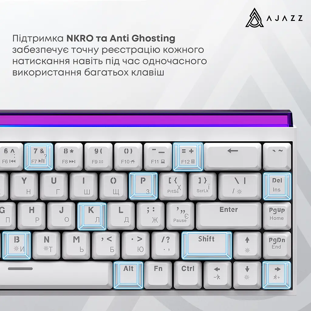 Клавіатура Ajazz NK68 Red Switch White USB-C (NK68-R-W) - фото 10