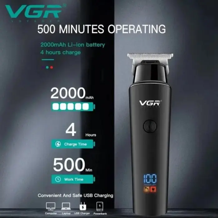 Триммер для волос VGR V-937, с LED дисплеем, USB зарядкой и 3 насадками - фото 5