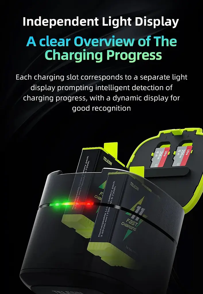 Зарядний пристрій Telesin Dual Fast Charging Box + 2 акумулятори для GoPro Hero 11/10/9 GP-FCK-B11 [76201] - фото 5