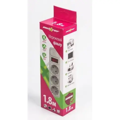 Мережевий фільтр Maxxter SPM3-G-10G подовжувач 3 розетки 1.8 м білий - фото 2