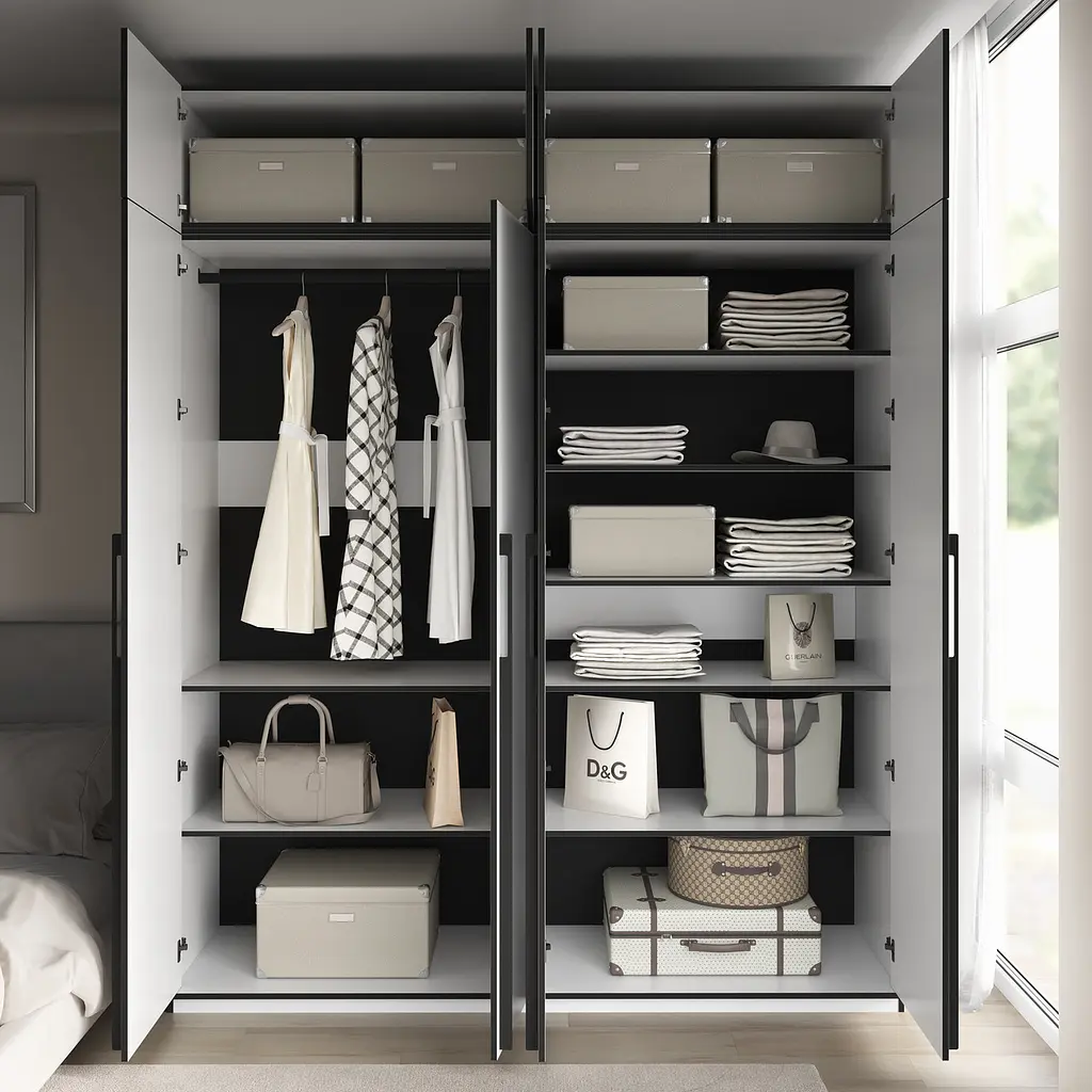 Шафа для одягу Flamecame у спальню з поличками та штангою на 4 двері FR-19 Тефра - фото 4