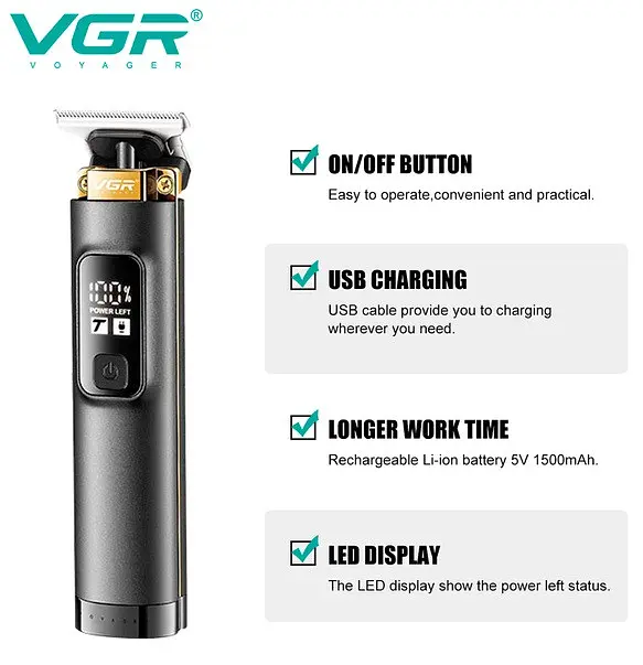 Професійний триммер VGR V-985 машинка для стрижки волосся USB Type-C 5 Вт - фото 8