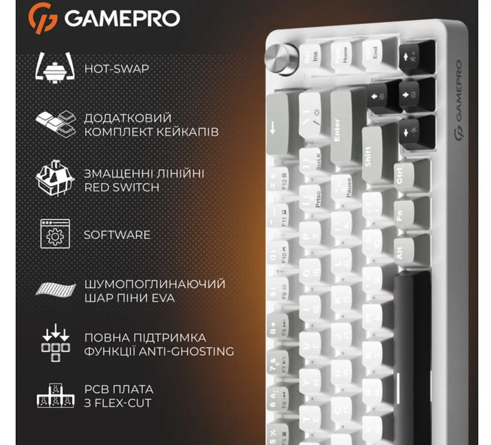 Клавіатура ігрова механічна GamePro GPMK-116 Genesis Silver light USB Red Swich Hot-Swap N-KRO Grey - фото 14