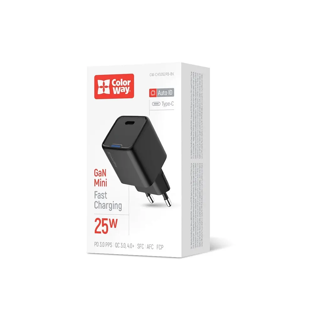 Зарядний пристрій ColorWay GaN Mini 25 Вт порт PD PPS USB-C чорний (CW-CHS052PD-BK) - фото 7