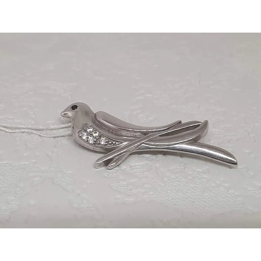 Срібна брошка Ірій Пташка з фіанітами. 9518 - фото 2