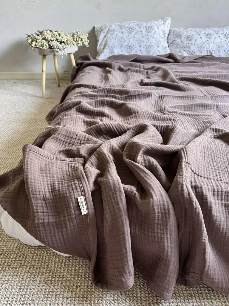 Покривало Zeintex Heaven муслінове бавовняне шоколадне 240х280 см - фото 3
