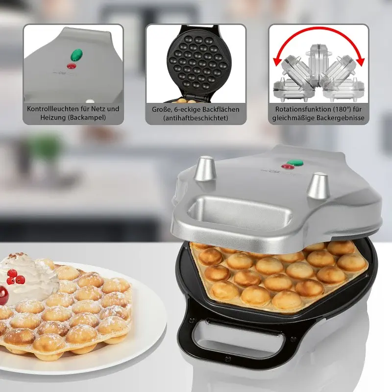 Вафельниця Clatronic WA 3772, 700 Вт, для бельгійських вафель, бульбашкова форма, антипригарне покриття, індикатор нагрівання - фото 6